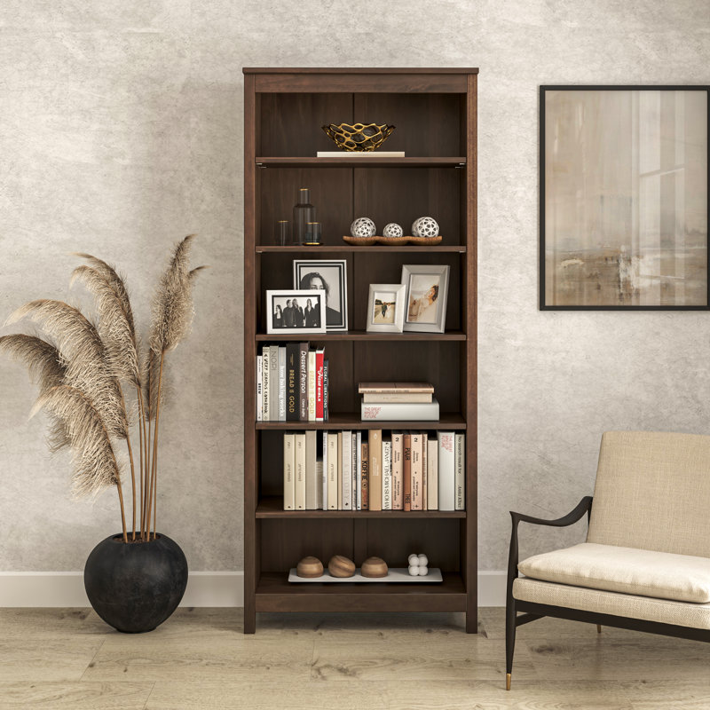 Classic Shaker Style Solid Wood Bookcase, (6 Shelves) 72"H x 30"W x 13.25"D, Rich Brown