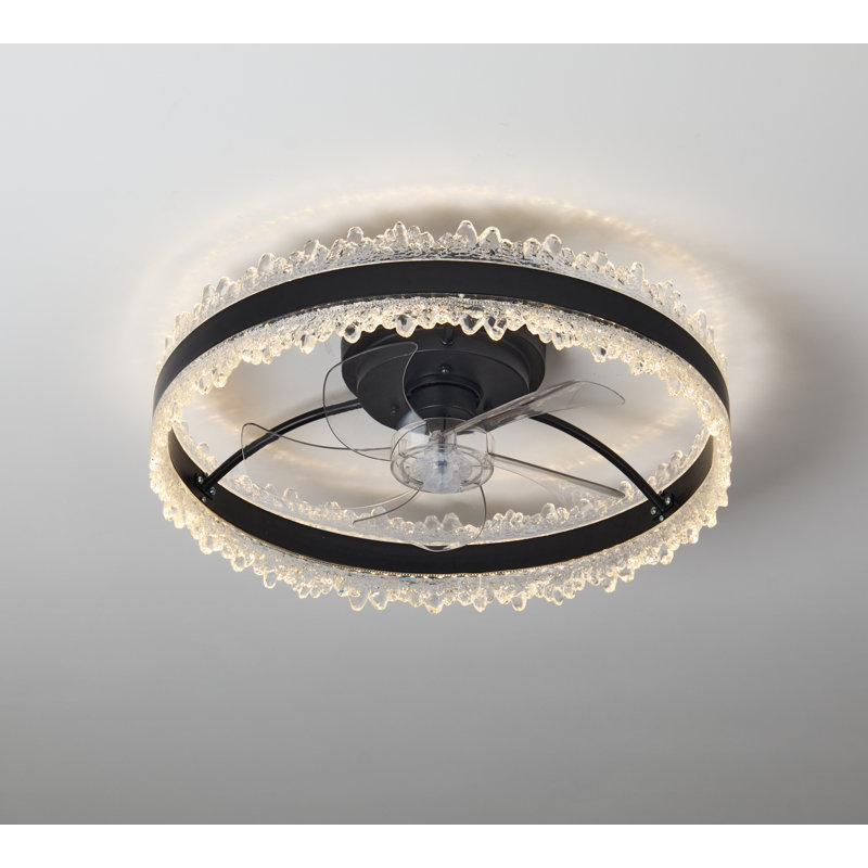 Gurrola 5-Blade Transitional Flush Mount Ceiling Fan with Dimmable LED Light, Clear