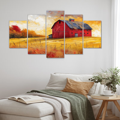 Autumn Red Barn Breeze III - Ensemble de décoration murale grange