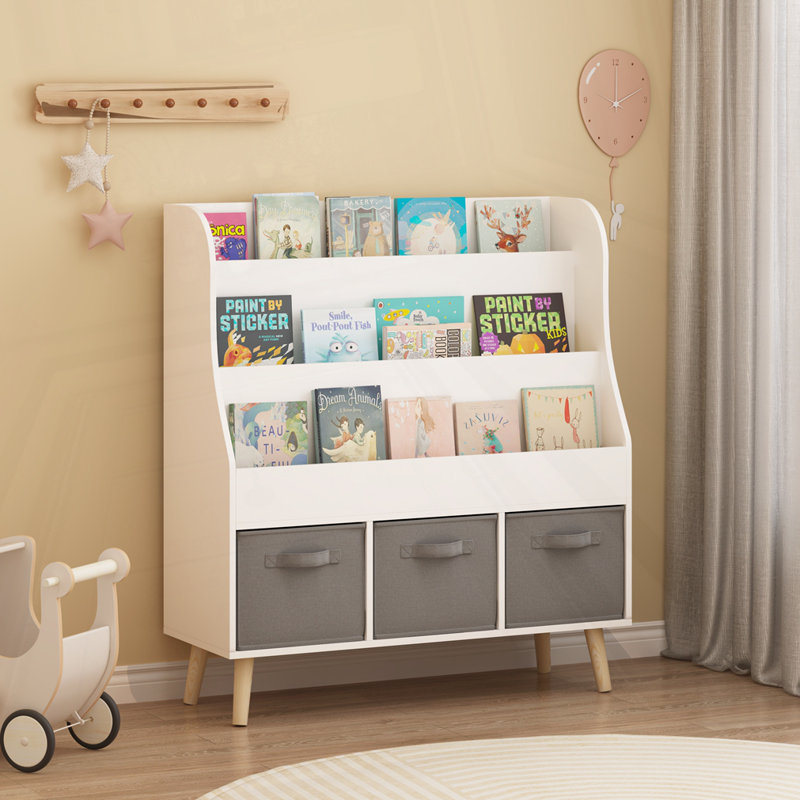 Bibliothèque avec 3 bacs de rangement en tissu
