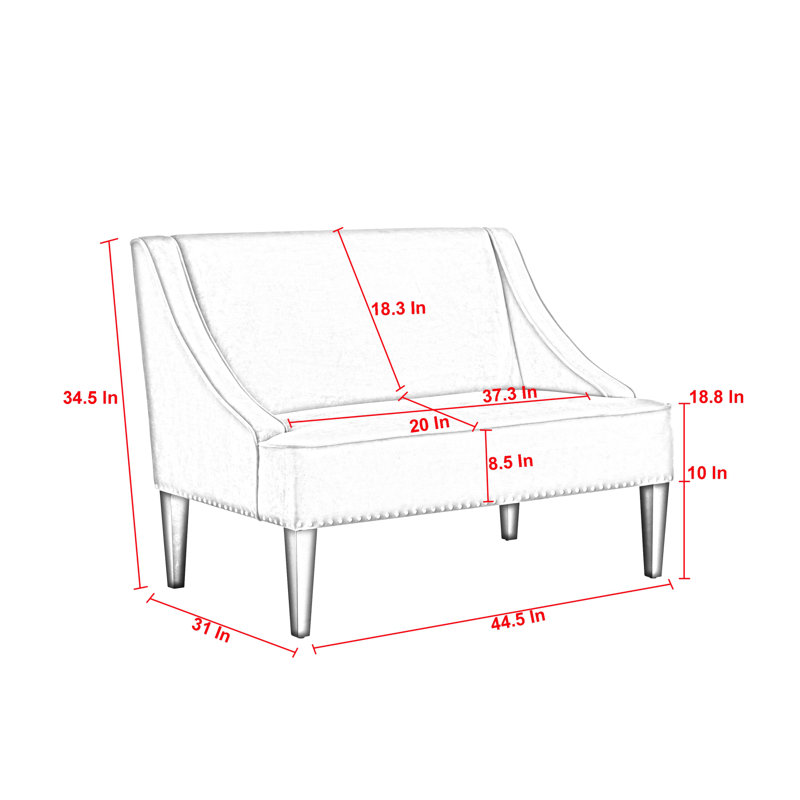 Ellen Swoop Arm Settee Bench With Nailhead Trim For Entryway, Blush Velvet