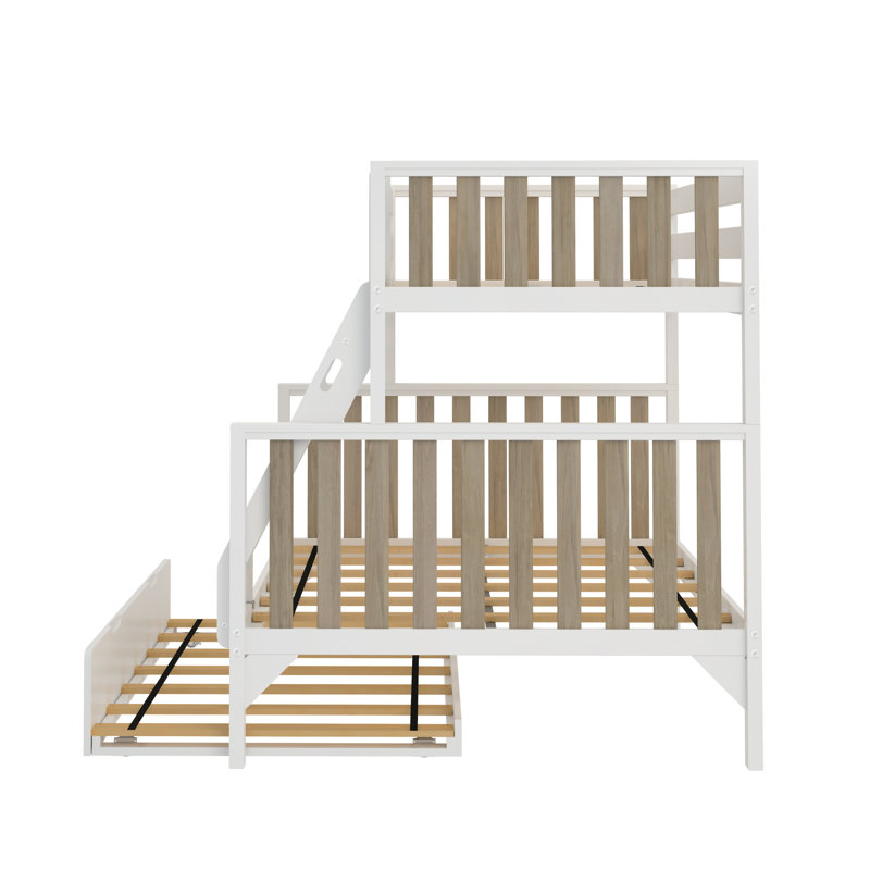Brubaker Single Over Double Solid Wood Bunk Bed with Trundle Bed, Blanc / brun