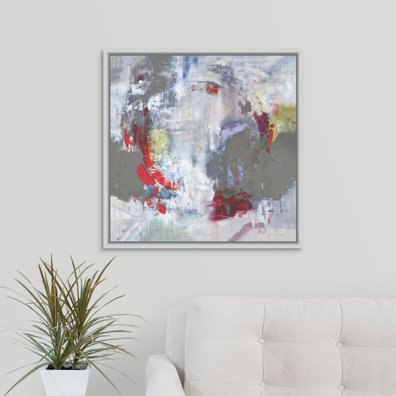 « stepping through ii », peinture sur toile, H 25,7 po x l 25,7 po x P 1,75 po, Cadre flottant blanc