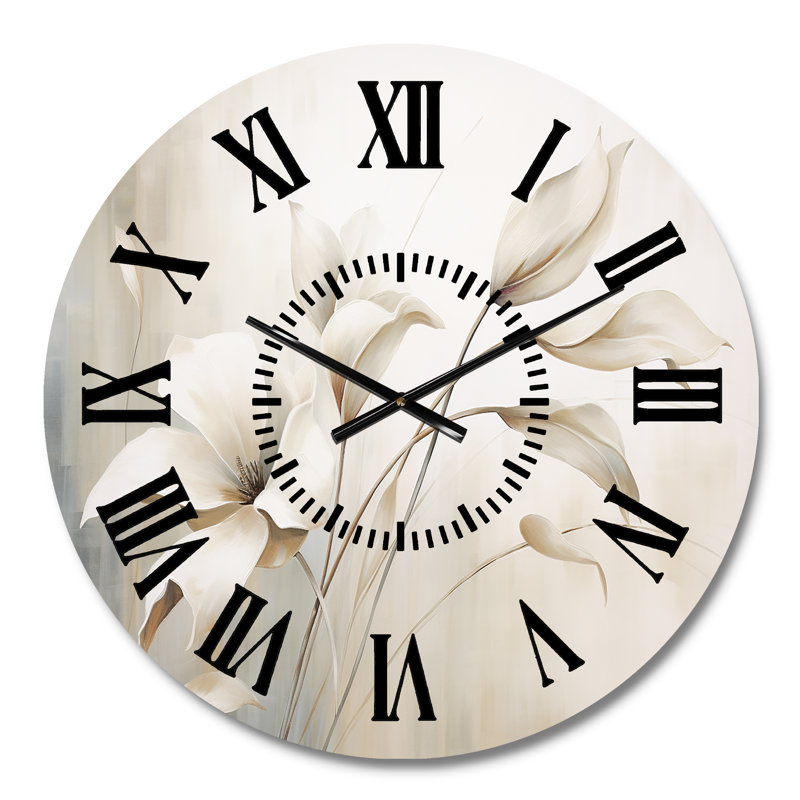 Horloge murale White Botanical Elegance III - Abstract Botanicals, Médium