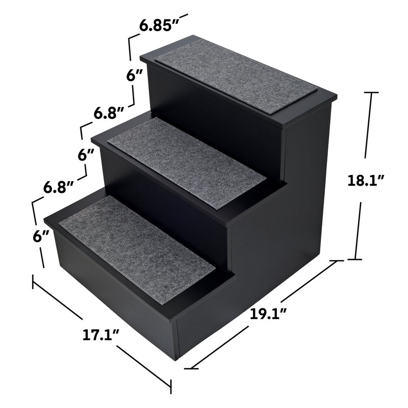 Black 3-Step Non-Slip Wood and Plastic Pet Stairs Set