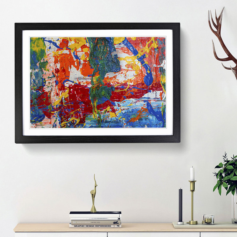 Abstract Art Painting Vol.126 by S.Johnson - Framed Print, 48cm H x 65cm W x 2cm D, Black Framed