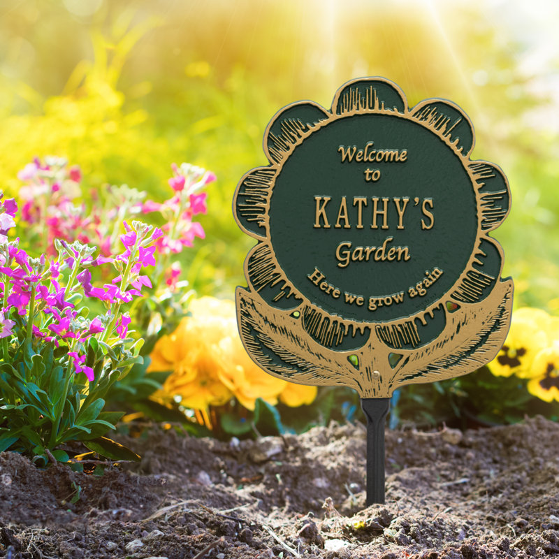Flower Personalized Garden Sign, Green/Gold, Yes