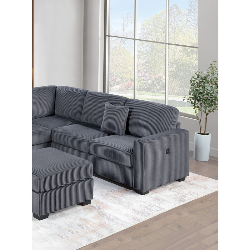 Canapé modulaire rembourré Living, Velours côtelé gris foncé