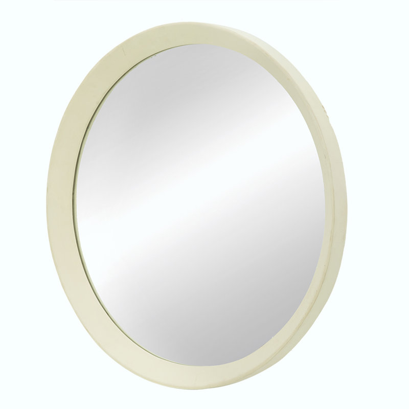 Braynt Solid Wood Round Wall Mirror, 19.8" x 19.8", Cream