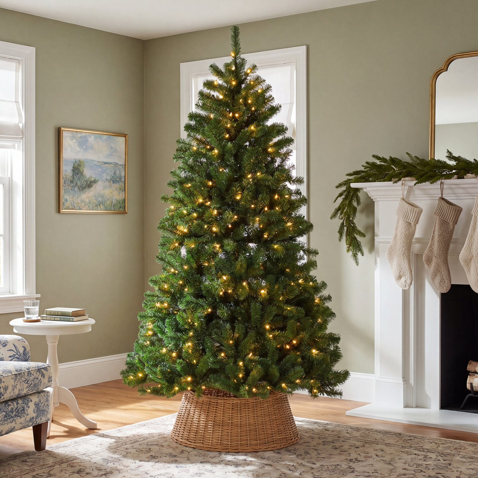 White Cashmere Flocked 7' Pre-Lit Pine White Tree
