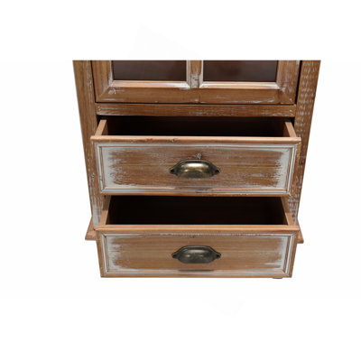 Rustic Wooden Storage Cabinet with Decorative Cutout Door & 2 Drawers, Tall Narrow Organizer for Living Room, Bedroom(antique brown)