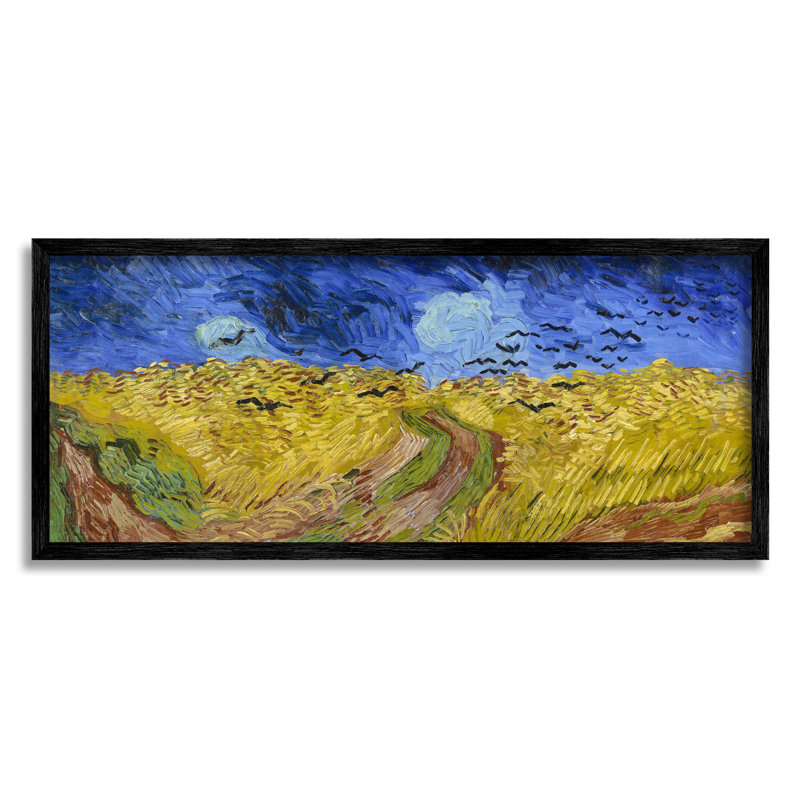 «Wheatfield with Crows» par Vincent van Gogh Classic - peinture sur toile à cadre flottant, Giclée encadrée noir minuit