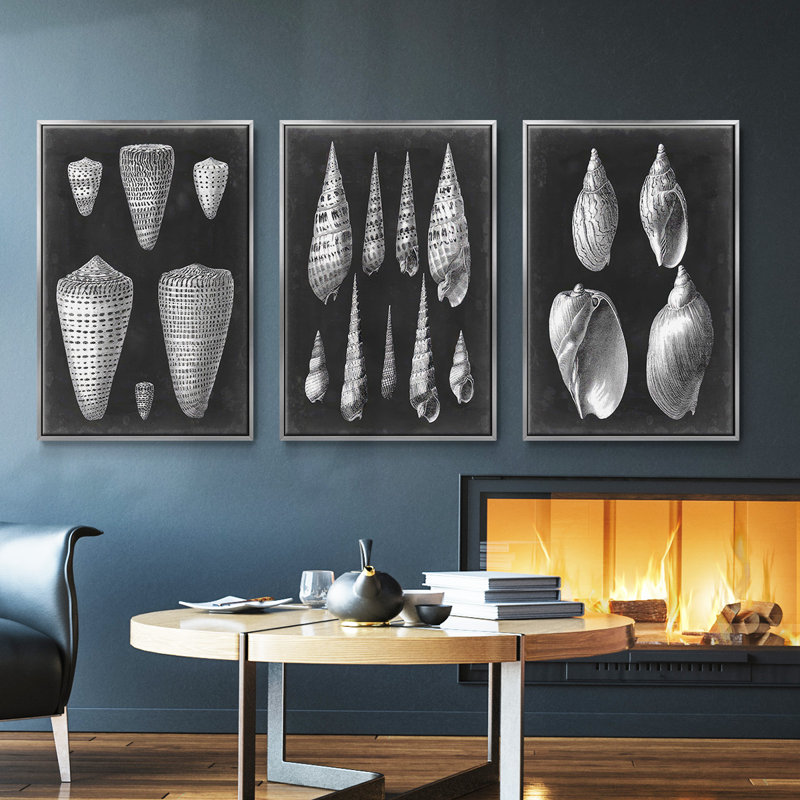 Alabaster Shells I, ensemble de 3 toiles encadrées sur toile, Argent, H 36 po x l 72 po