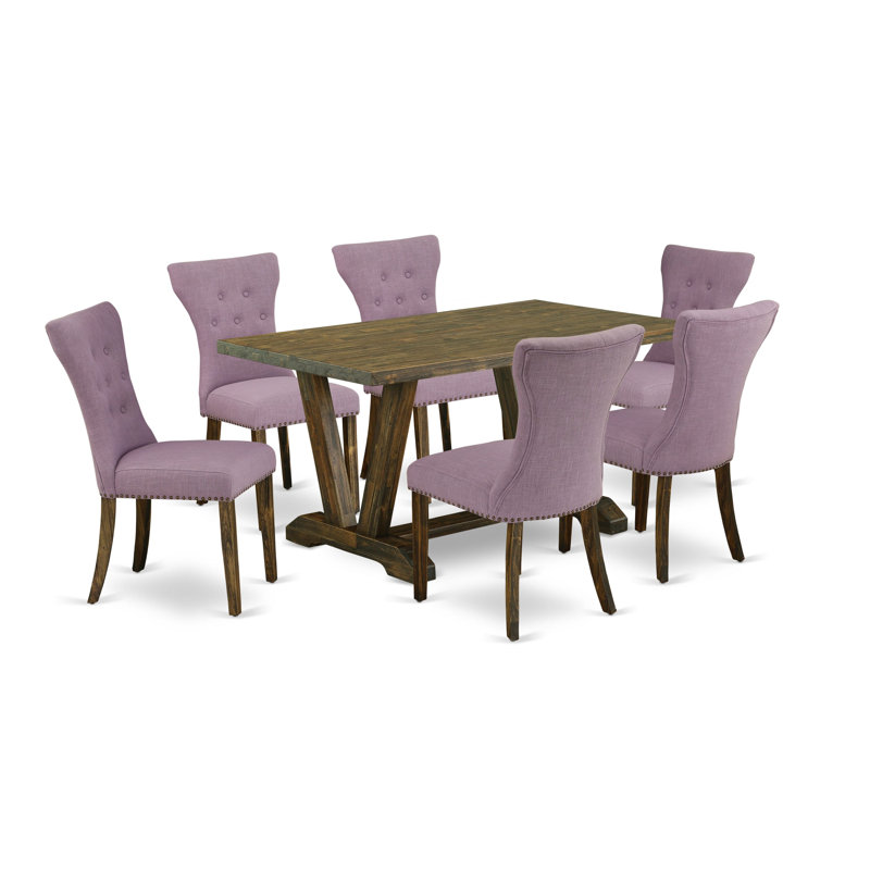 Ensemble de 7 pièces comprenant un magnifique plateau de table de salle à manger Jacobean patiné et 6 chaises de salle à manger Dahlia Parson