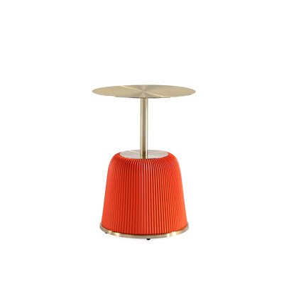 Table de bout en cuir végétalien avec plateau en acier inoxydable Anderson