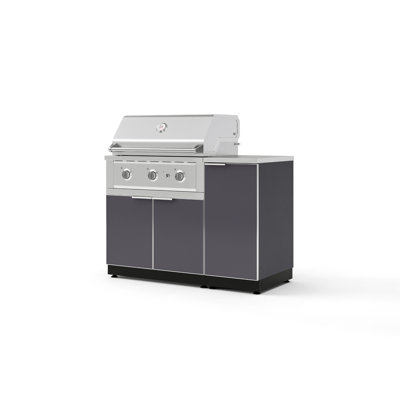 Ensemble d'armoires d'extérieur 4 pièces en aluminium gris ardoise avec 1 porte, 1 gril, un barbecue au propane liquide 33 po et un comptoir en acier inoxydable 16 po