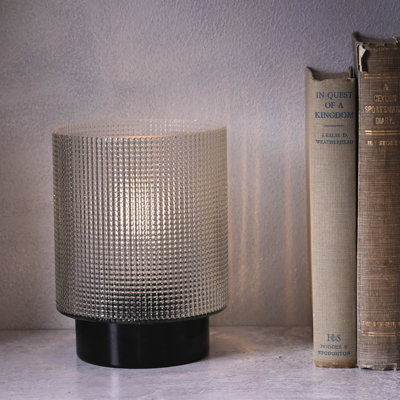 Battery Operated Textured Glass Lamp With Silver Base