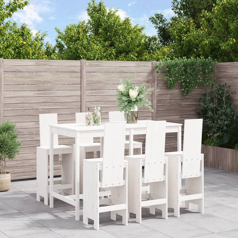 Auggie Brayden Studio Bar Set with Wood Frame and Solid Wood Outer Material, White