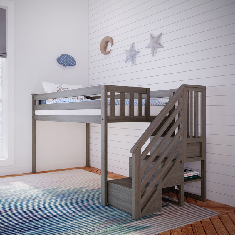  Kittitas Kids Twin Low Loft Bed with Stairs, Clay