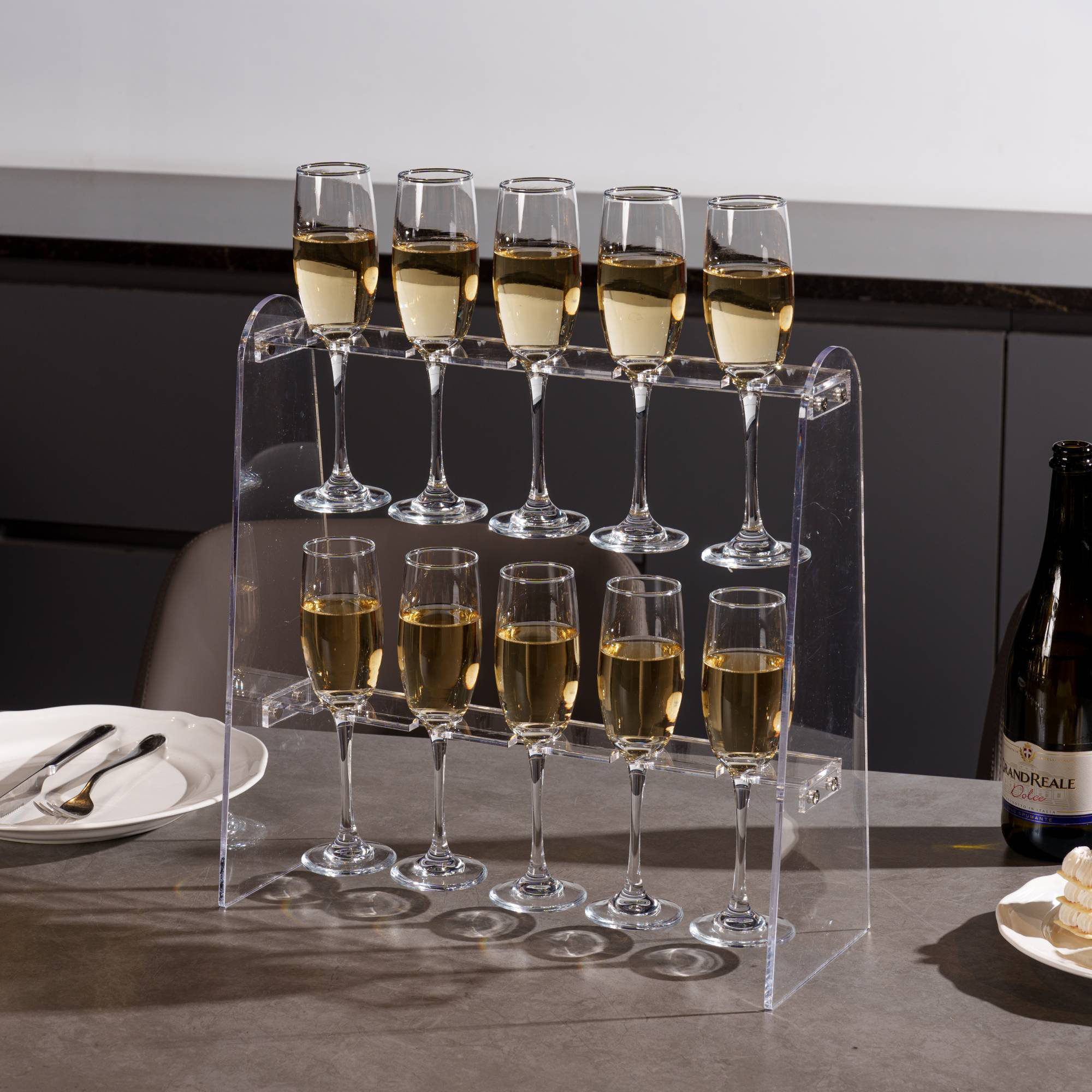 Ebern Designs 10 Slot Clear Acrylic Champagne Flute Glass Holder ...