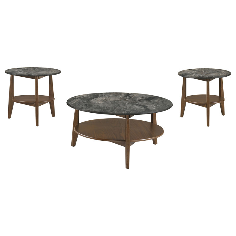 Ensemble de tables basses 3 pièces Wessling, Smokey Grey, Brun, 3 pièces: table basse, 2 tables de bout