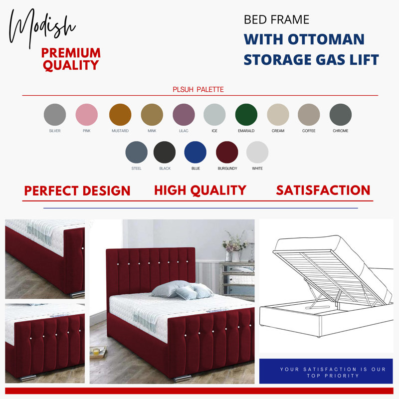 Upholstered Ottoman Storage Bed, Single (3'), Burgundy
