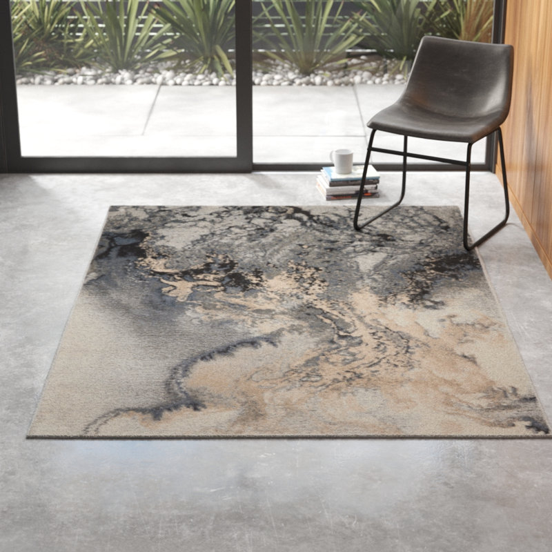 Tapis gris / ivoire à motif abstrait Elinor, Rectangle 9 pi 3 po x 12 pi 9 po