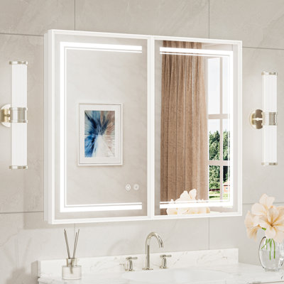 Kassady Recessed & Surface LED Lighted Bathroom Medicine Cabinet, 3-Color, 2 Outlets, Defog Mirror