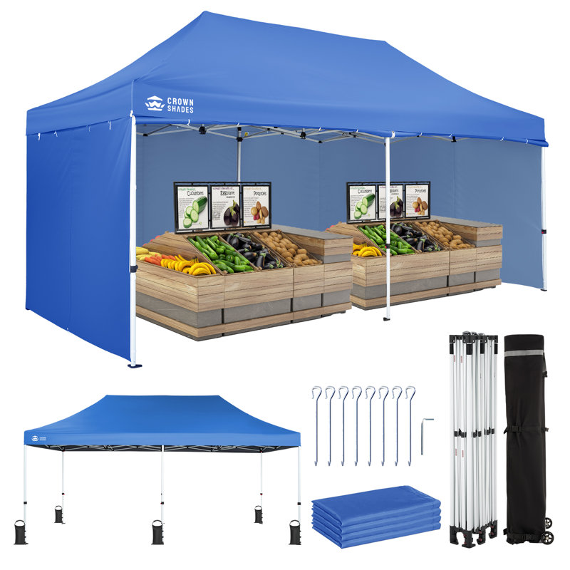 Commercial 20 Ft. W x 10 Ft. D Heavy Duty Pop Up Canopy Tent with 4 Sidewalls Blue, Blue