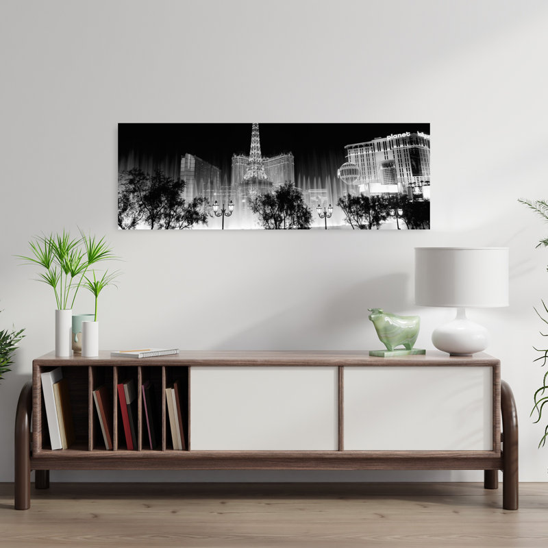 Hotels In A City Lit Up At Night The Strip Las Vegas Nevada USA by Dan Merkel - Wrapped Canvas Panoramic Print