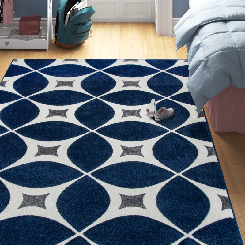 Mcfetridge Trellis Area Rug for Living Room Bedroom Dining Room Kitchen, Navy/White, Rectangle 8'6" x 11'6"