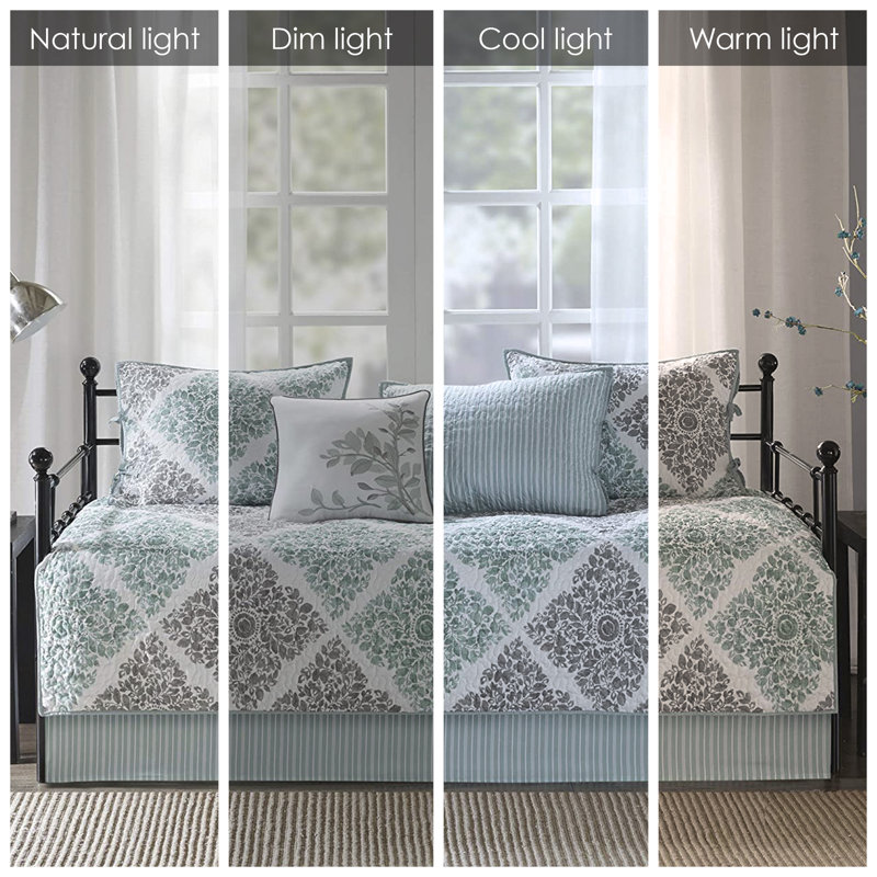 Aqua and Gray Floral Reversible Microfiber Daybed Set