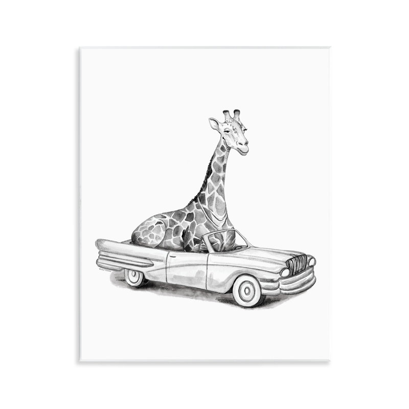 Girafe dans un véhicule rétro, plaque murale, design par Rachel Nieman