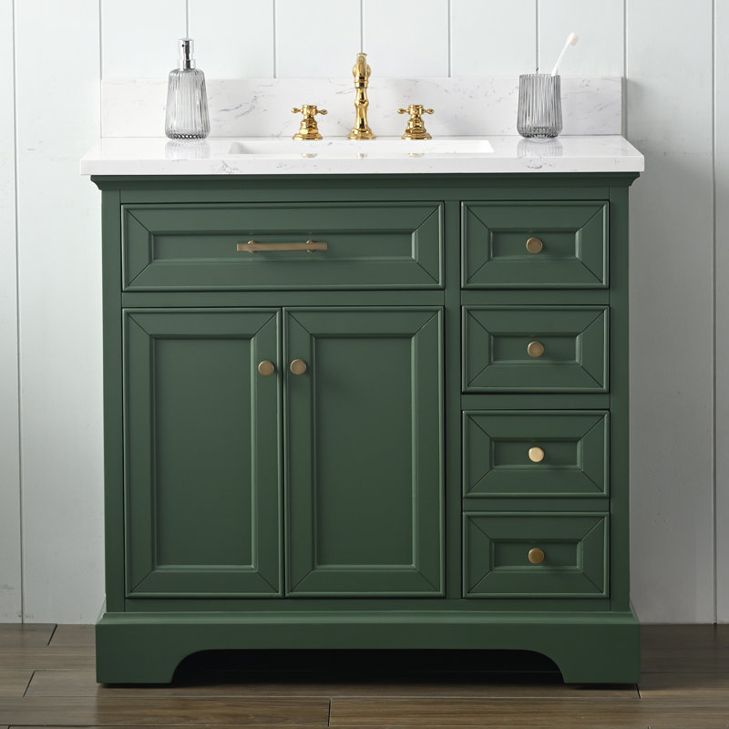 Thompson 36" W Single Bathroom Vanity, Evergreen/Brushed Gold