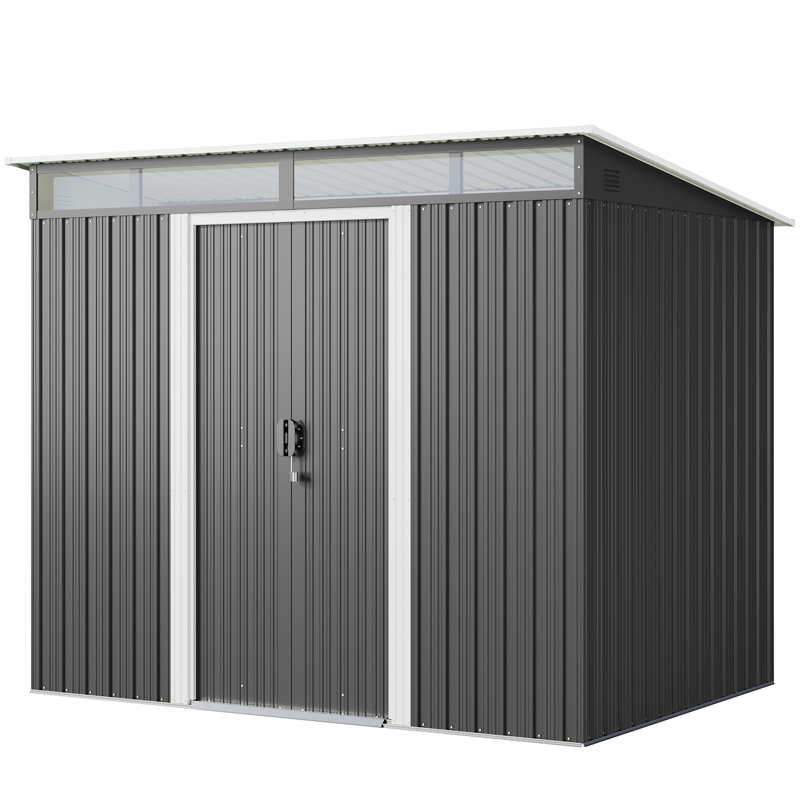 8 ft. W x 6 ft. D Metal Vertical Storage Shed, Dark Gray