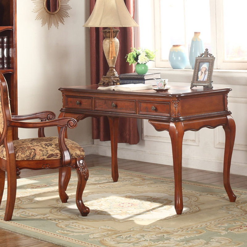 Brown Rectangular Solid Wood with drawers desk, 30.71" H x 47.24" W x 23.62" D