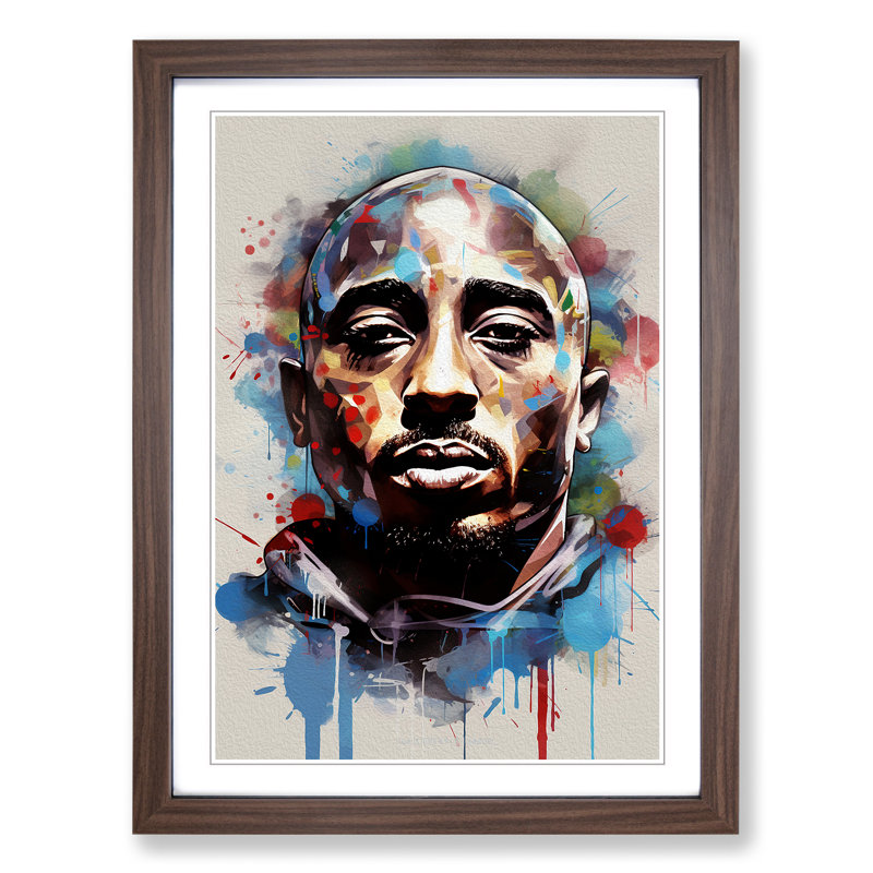 XYZ-FRM-V1223-6285 Tupac Shakur Constructivism - Single Picture Frame Print on Wood, Walnut Framed, 64cm H x 46cm W
