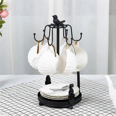 Coffee Mug Tree Holder Countertop,Tea Cup Mug Holders With Small Storage Area For Counter, Metal Coffee Teacups Stand Storage Rack Holder For Counter Top 6 Hooks