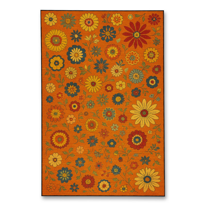 Tapis orange tissé lavable Mosso, 4'11" x 7'7"