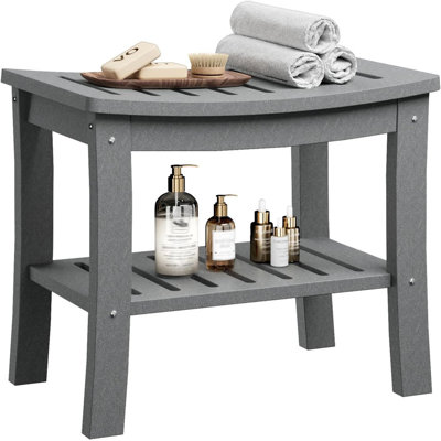 HDPE Shower Bench with Storage Shelf,Waterproof Shower Seat Stool Chair for Bathroom Bathtub,Non-Slip Spa Stool