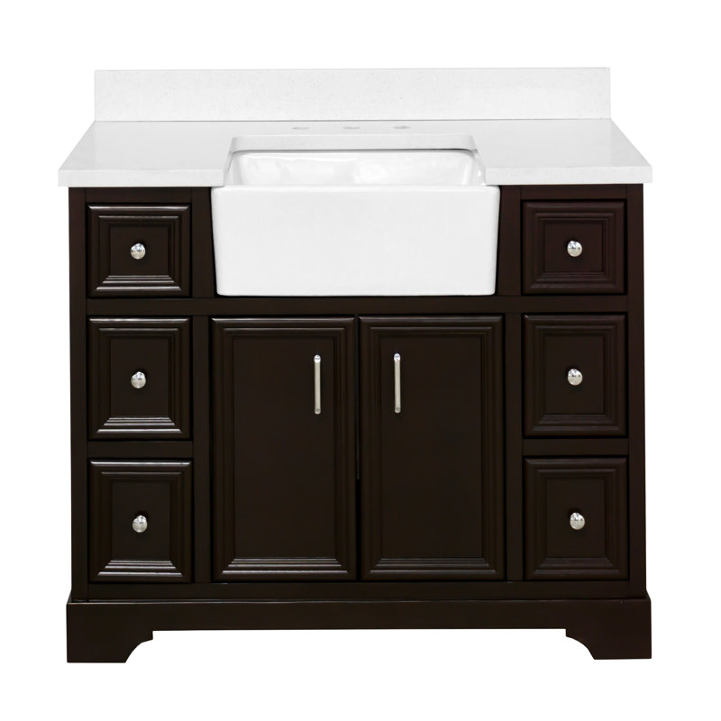 Ensemble de meuble-lavabo simple 42 po Emiliano, Chocolat, Quartz