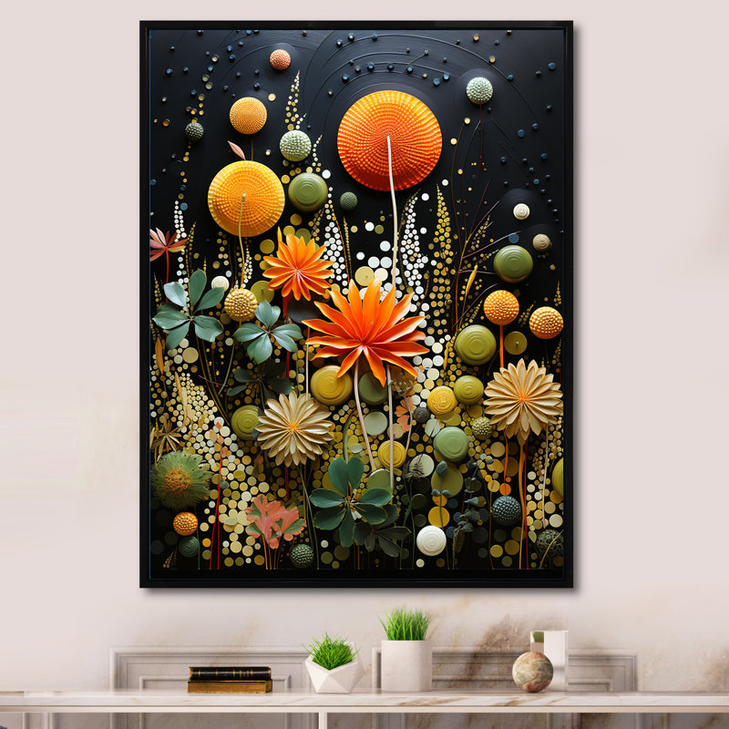 Yoav Orange Mid Century Natures Harmony II - Abstrait art Mid-Century Mid-Century, H 32 po x l 24 po x P 1 po