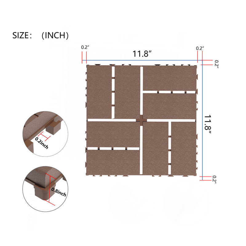 Plastic Interlocking Deck Tiles, Brown