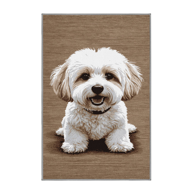Washable Bichon Frise Dogs Area Rug, Rectangle 8' x 12'