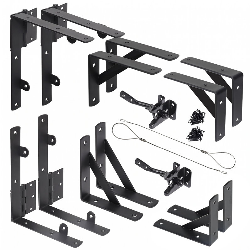 Ensemble de quincaillerie en acier noir de 3 mm: 2 supports, charnières et loquet anti-affaissement