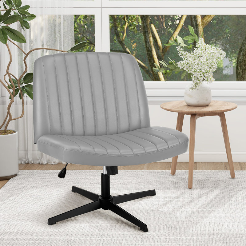 Brenae Upholstered Armless Swivel Task Chair, Fabric, Gray.