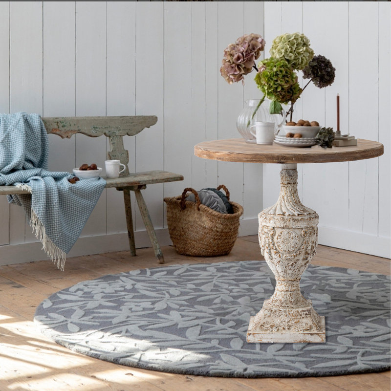 30" Ramani Antique Round Wood Table, Distressed Design, Rustic Style