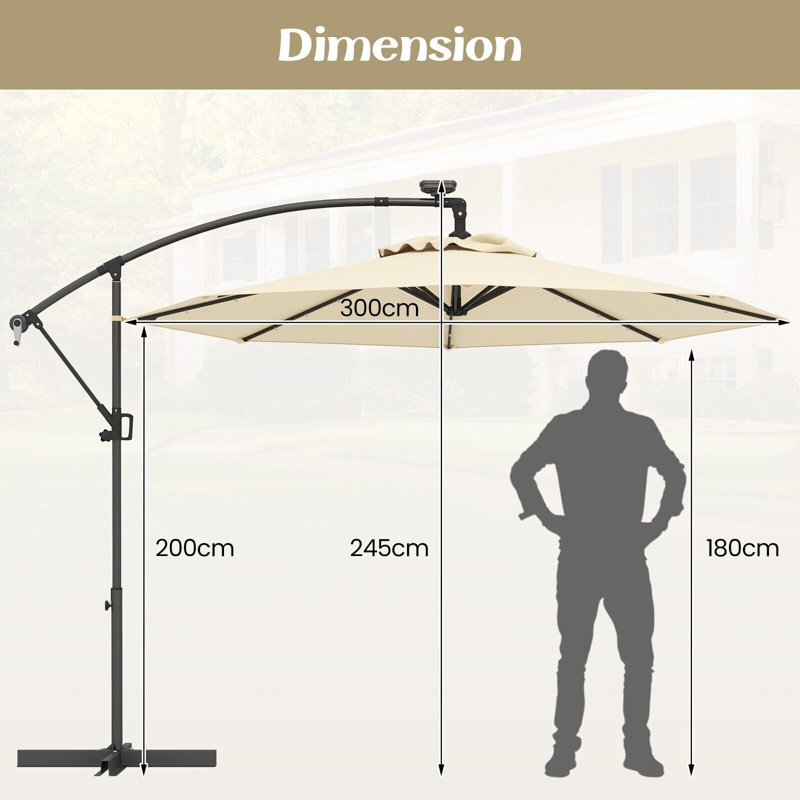 300cm Lighted Tilt Cantilever Parasol