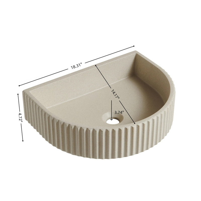 Lavabo de salle de bain de 45,7 cm (18 po), lavabo en microciment de forme irrégulière, sans meuble, sans robinetterie ni couvercle, couleur beige ciment