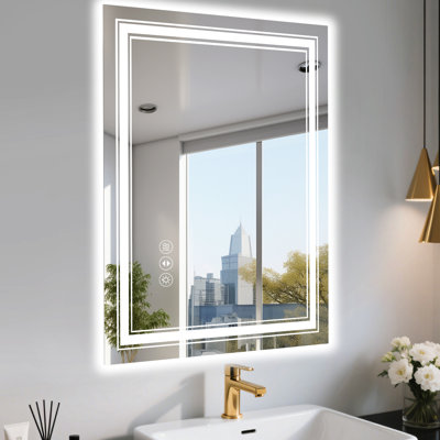 20X28 Inch Smart Led Mirror For Bathroom, Dimmable From 10% To 100%, 3 Color Temperature Settings, Integrated - Fog Button, Wall Switch Controlled, Ul , 4Mm Tempered Shatterproof Glass Brightness